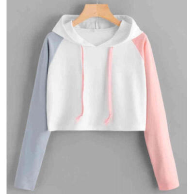 

Women Sweatshirt T Shirt Top Drop Shoulder Contrast Drawsting Hoodie LongSleeve