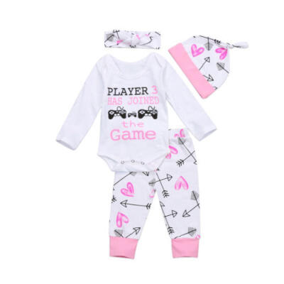 

4PCS Newborn Infant Baby Girls Clothes Playsuit Romper Pants Bodysuit Outfit Set