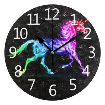

Wall Clock Colorful Fire Unicorn Round Wall Clock Arabic Numerals Design