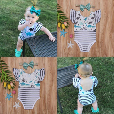 

Toddler Kids Baby Girl White Dinosaur Plaid Romper Jumpsuit Outfits Summer 0-18M