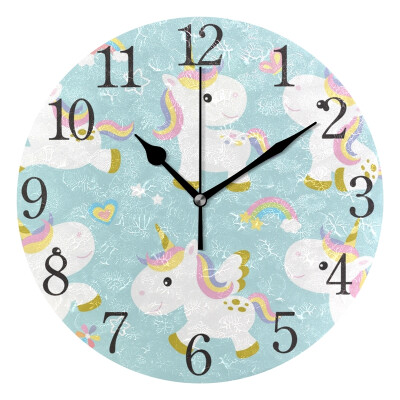 

Wall Clock Cute Unicorn Set Round Wall Clock Arabic Numerals Design