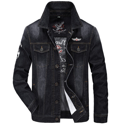 

Lonely Jeep Jack Men's Fashion Washing Long Sleeve Print Casual Denim Jacket Jacket 9755 Black