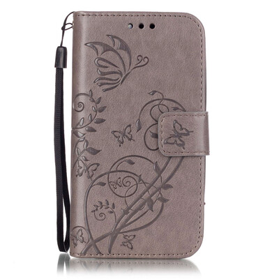 

Gray Flower Design PU Leather Flip Cover Wallet Card Holder Case for MOTO E2