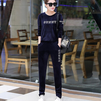 

Мисс Fettier Fashion Casual Fashion Gold Velvet Sports Set Navy L