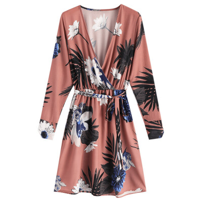 

Crossover Belted Long Sleeve Dress