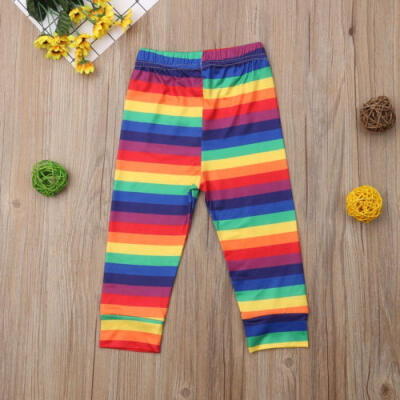 

Kids Girls Child Rainbow Print Multi-color Colorful Party Pants Leggings 2-7YRS