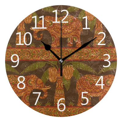 

Wall Clock Elephant And Palm Tree Round Wall Clock Arabic Numerals Design