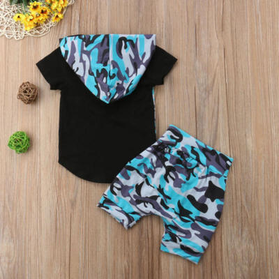 

US Newborn Kid Baby Boy Girl Casual Camo Outfits Hooded Tops Short Pants Outfits