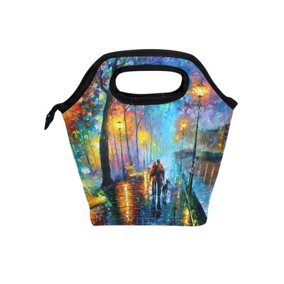 

Insulated Lunch Tote Bag Oil Painting Travel Picnic Lunch Handbags Portable Zipper Lunch Bag Box