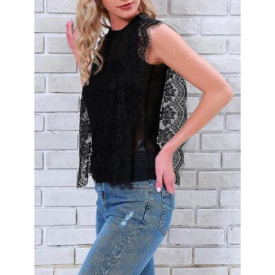 

Sexy Women See-through Lace T-shirt Short Sleeve Crop Top Blouse