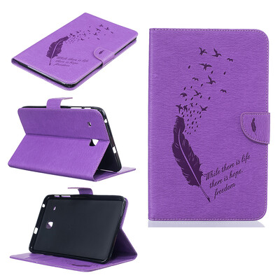 

Purple feathers Style Embossing Classic Flip Cover with Stand Function and Credit Card Slot for Samsung Galaxy Tab E 8.0 T377V