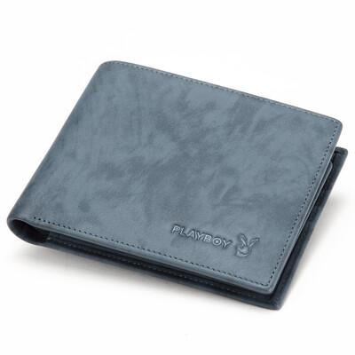 

Playboy playboy wallet mens cow leather short paragraph clip retro casual fashion cross section multi-function trend wallet PAA5615-6L blue