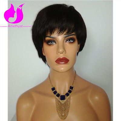 

Amethyst Short Bob Wigs For Black Women 8A Machine Made  Lace Human Hair Wigs