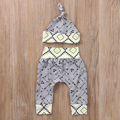 

UK Stock Newborn Baby Boy Girls Tops Romper Pants 3Pcs Outfits Set Clothes 0-24M