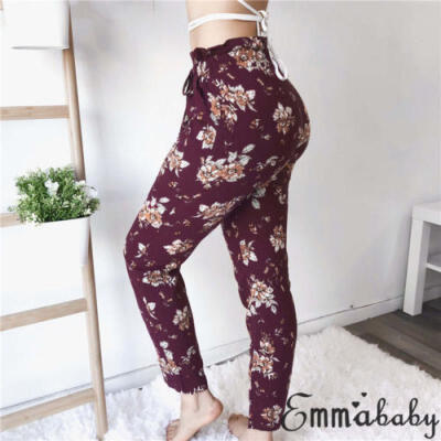 

Womens High Waist Casual Drawstring Elastic Long Pants Ladies Pencil Trousers