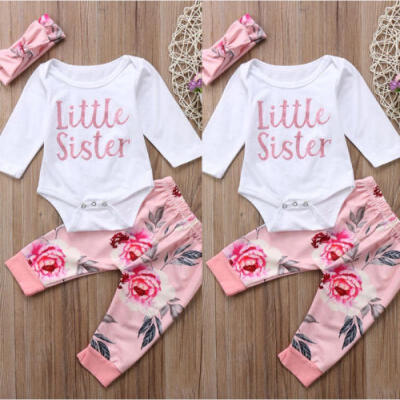 

3PCS Newborn Infant Baby Girls Clothes Cotton Romper Pants Bodysuit Outfit Set