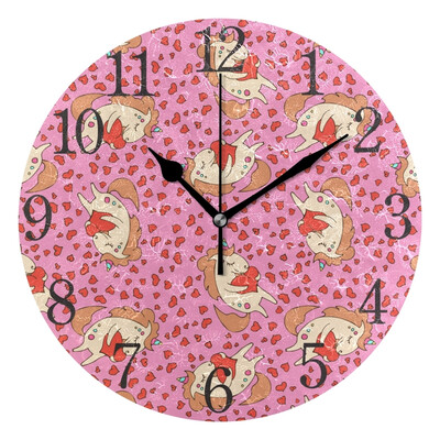 

Wall Clock Cute Unicorn With Heart Round Wall Clock Arabic Numerals Design