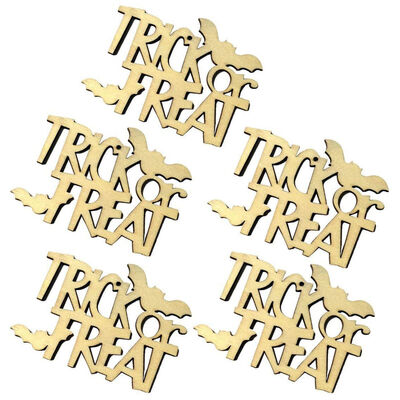 

UpperX 10pcs Wooden Halloween Trick or Treat Pendant Small Hangings Pendants Props for DIY Party Decor Supplies