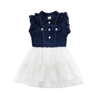 

AU Stock Princess Toddler Kid Baby Girl Summer Denim Tulle Tutu Party Dress 2-7Y