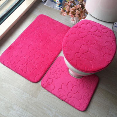 

UK 3 Pieces Flannel Bathroom Rug Set Soft U-shape Carpets Toilet Seat Lid Cover