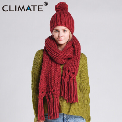 

CLIMATE Women Winter Scarf And Hat Set Winter Girls Lady Warm Knit Pompom Beanie Bonnet Hat Scarf Set Hat And Scarf Winter Set