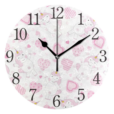 

Wall Clock Love Unicorn Girls Round Wall Clock Arabic Numerals Design
