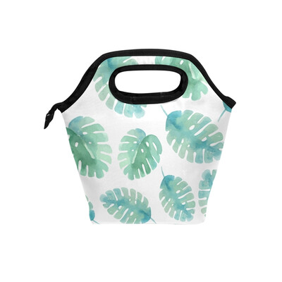 

Lunch Bag Green Leaves Tote Travel Picnic Insulated Handbags Portable Zipper Lunch Bag Box