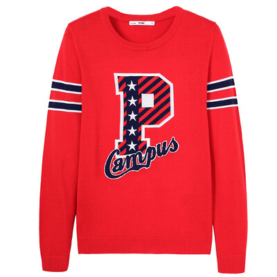 

Semir Women&39s Round Collar Head Striped Jacquard Embroidered Sweater Shirt Sweater 14316070012 Chinese Red M