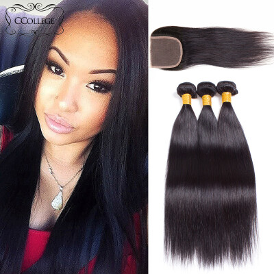 

8A Unprocessed Brazilian Virgin Hair Straight With Closure Brazilian Straight Hair With Closure 3Pcs Virgin Hair With Closure