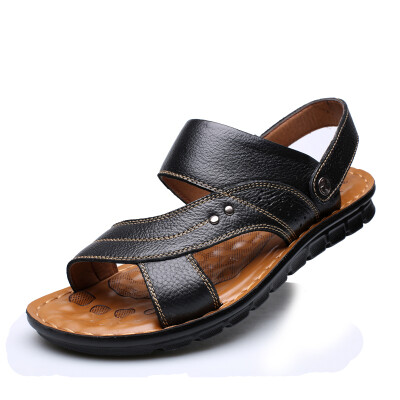 

Yicky EGCHI Sandals Men&39s Sandals Outside the first layer of leather breathable beach shoes 12129 black 41