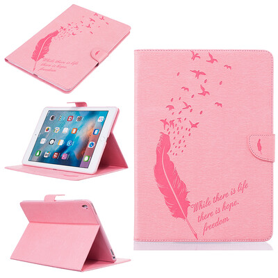 

Pink feathers Style Embossing Classic Flip Cover with Stand Function and Credit Card Slot for iPad Pro 9.7