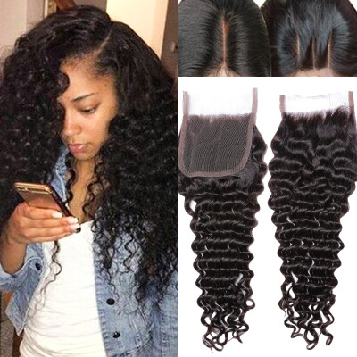 

7a Unprocessed Indian Virgin Hair Deep Wave Lace Closure 44 Indian Deep Curly Top Closure Usps Human Hair