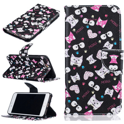

Black cat Design PU Leather Flip Cover Wallet Card Holder Case for IPHONE 7 PLUS