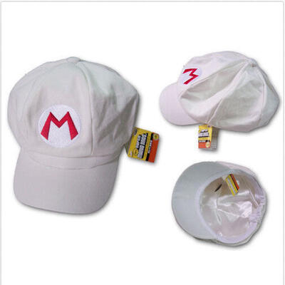 

New Super Mario Bros Adult Kids Luigi Hat Anime Cosplay White Fbraic Cap