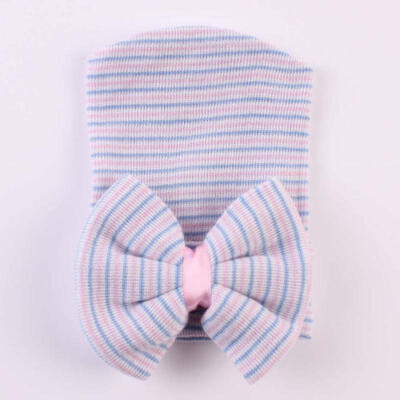 

Newborn Baby Girl Infant Colorful Striped Bowk Cap Hospital Warm Soft Beanie Hat
