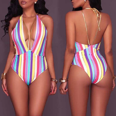

Women One Piece Monokini Push Up V-neck Bra Bikini Swimsuit Swimwear Bathing HE