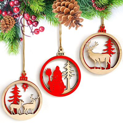 

UpperX 3PCSSet Wooden Christmas 3D Bulb Shape Pendants Decor Cute Pendants for House Firepalce Xmas Tree Snowman&deer
