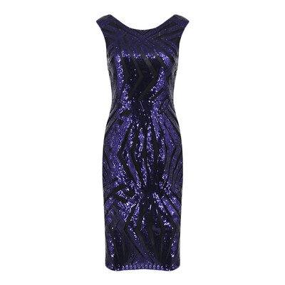 

Women Back V Neck Bodycon Cap Sleeve Sequin Party Dress