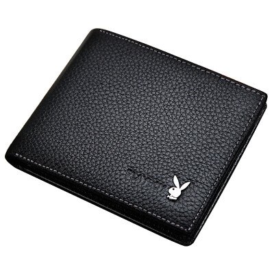 

Playboy playboy wallet men short section first layer cowhide cross money wallet fashion multi-card bit business casual ticket holder PAA5983-6B black