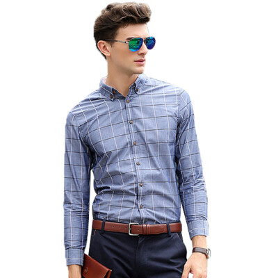 

MSEK) LC6404 shirt men's business casual fashion Slim long-sleeved plaid shirt shirt denim blue