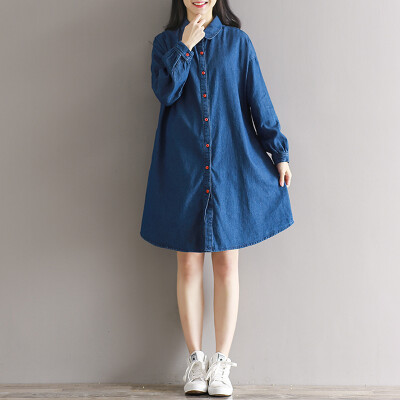 

CITYPLUS Senate art lofty casual style long cowboy shirt dress female CWQZ16Q452 deep cowboy blue