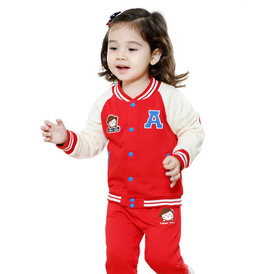 

TINSINO) children's suits boys and girls baseball clothing spring sweater knitting cardigan set letter baseball bear THY0185263 big red 73