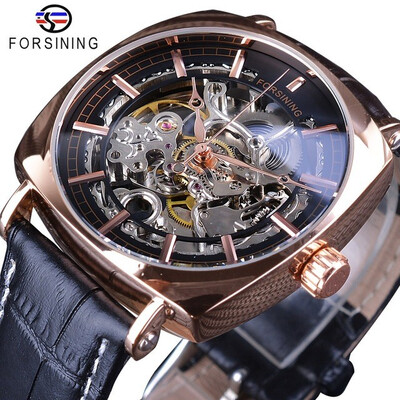 

Forsining Genuine Leather Fashion Royal Luxury Gold Clock Transparent Skeleton Men Automatic Mechanical Watches Top Brand