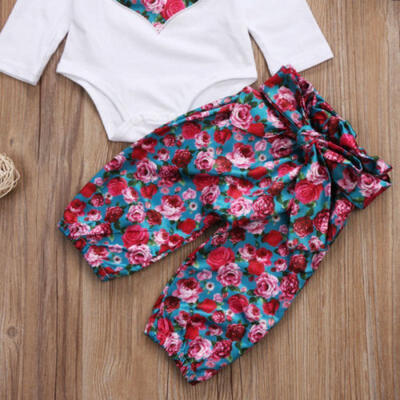 

Newborn Infant Baby Girls Tops Romper Floral Pants 3Pcs Outfits Set Clothes