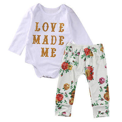 

2Pcs Toddler Newborn Baby Girls Outfits RomperFloral Pants Baby Kids Outfits