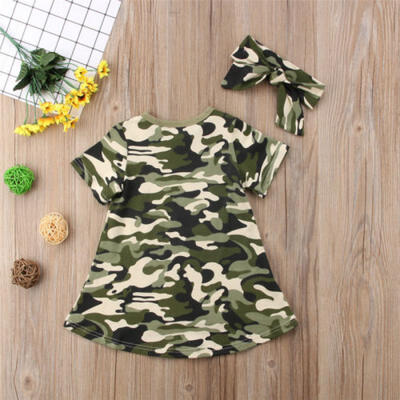 

Canis Kid Baby Girls Short Sleeve Camo Party Pageant Dress Headband 2PCS Clothes