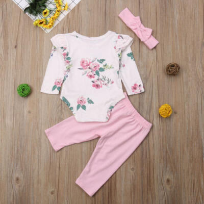 

Newborn Infant Baby Girl Floral Clothes Romper Pants Leggings Headband Outfit