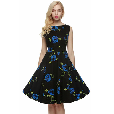

Women Dress Retro Vintage 1950s 60s Rockabilly Floral Swing Summer Midi Womens Dresses Elegant Bow-knot Tunic