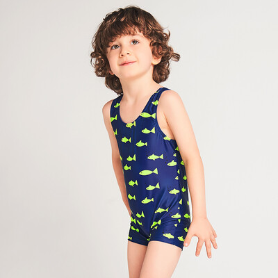 

Yizi Childrens Swimsuit Boys Baby Siamese Spa Swimsuit Small Boys Boys Small Vest Swimwear EZI18B026 Navy Blue Print 130cm