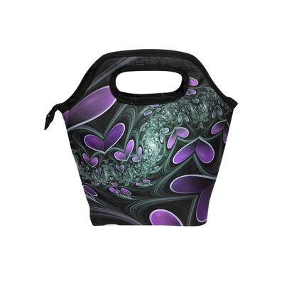 

Insulated Lunch Tote Bag Purple Love Travel Picnic Lunch Handbags Portable Zipper Lunch Bag Box